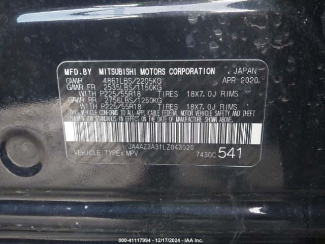 Photo 8 VIN: JA4AZ3A31LZ043020 - MITSUBISHI OUTLANDER 