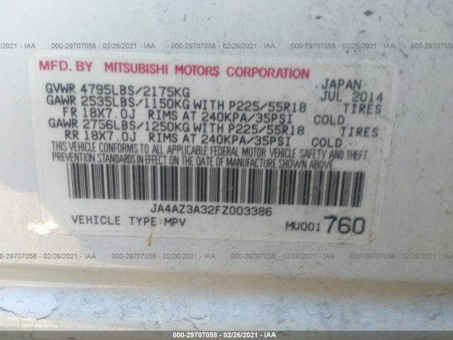 Photo 8 VIN: JA4AZ3A32FZ003386 - MITSUBISHI OUTLANDER 