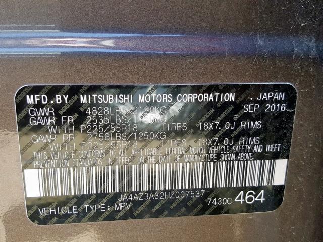 Photo 9 VIN: JA4AZ3A32HZ007537 - MITSUBISHI OUTLANDER 