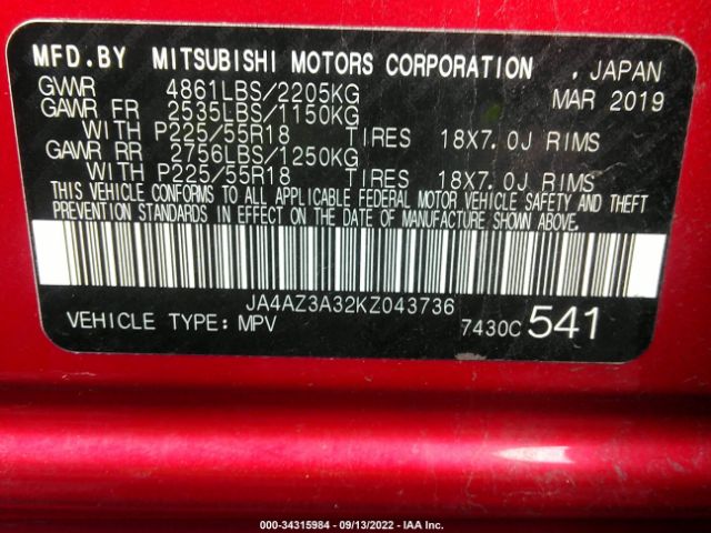 Photo 8 VIN: JA4AZ3A32KZ043736 - MITSUBISHI OUTLANDER 