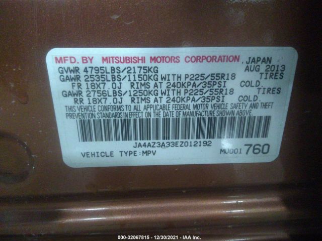 Photo 8 VIN: JA4AZ3A33EZ012192 - MITSUBISHI OUTLANDER 