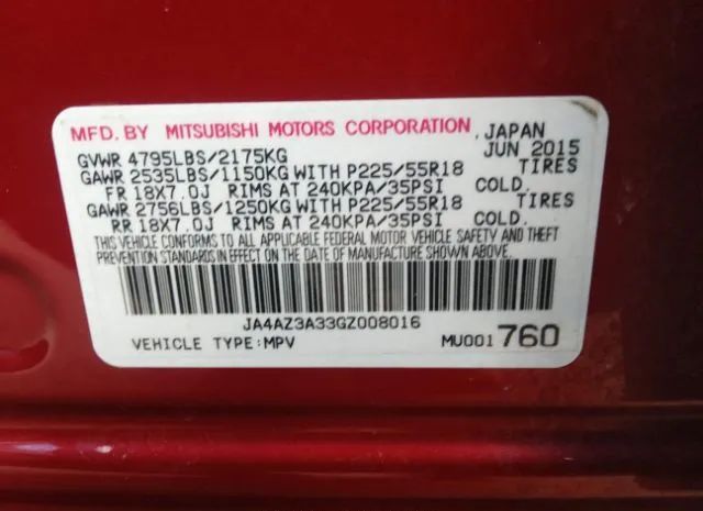 Photo 8 VIN: JA4AZ3A33GZ008016 - MITSUBISHI OUTLANDER 