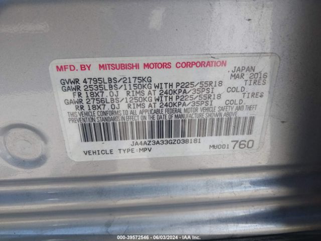 Photo 8 VIN: JA4AZ3A33GZ038181 - MITSUBISHI OUTLANDER 