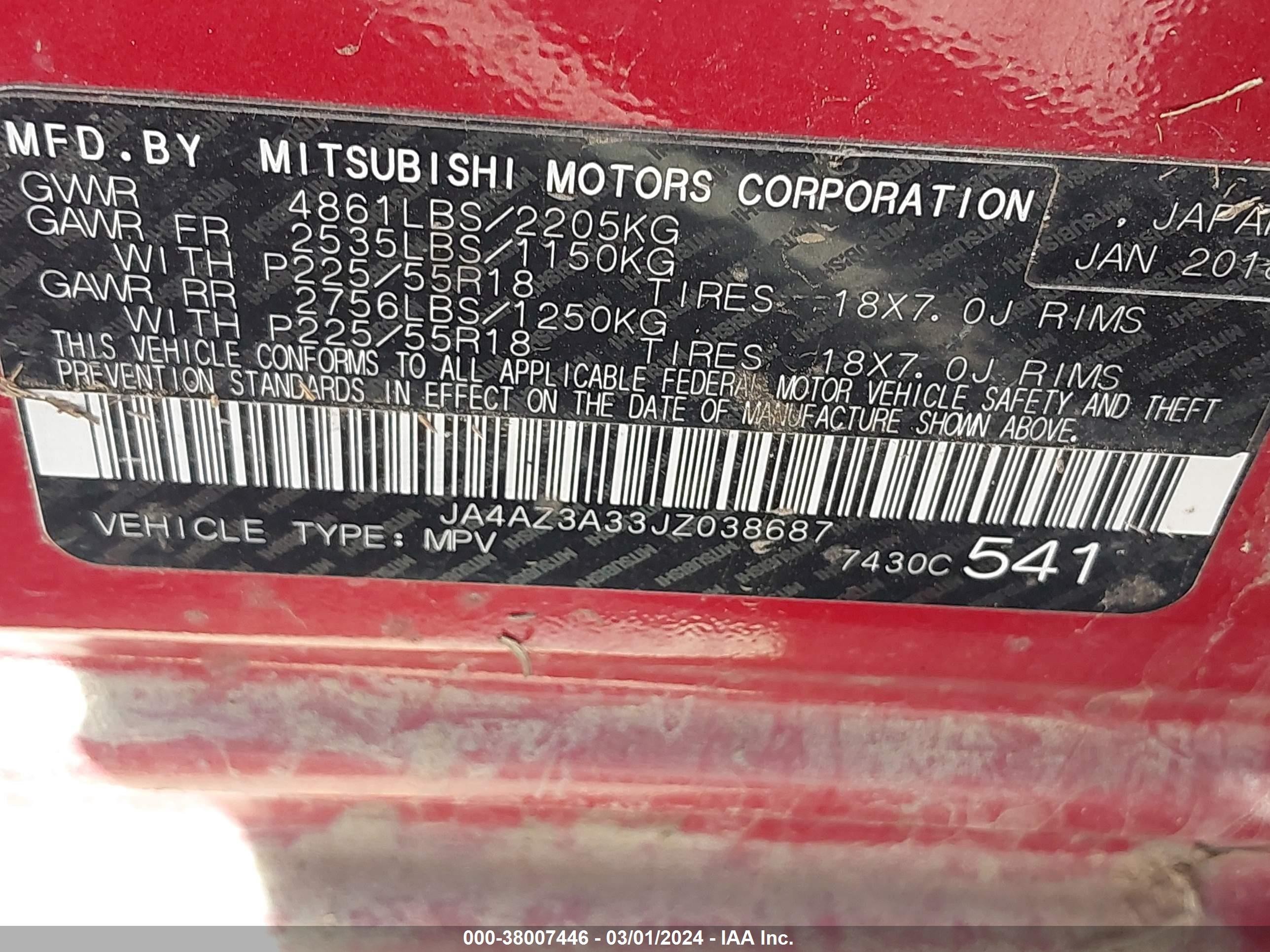 Photo 8 VIN: JA4AZ3A33JZ038687 - MITSUBISHI OUTLANDER 