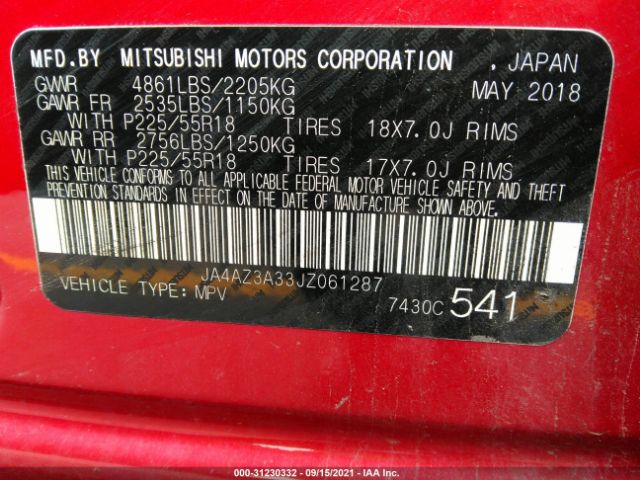 Photo 8 VIN: JA4AZ3A33JZ061287 - MITSUBISHI OUTLANDER 