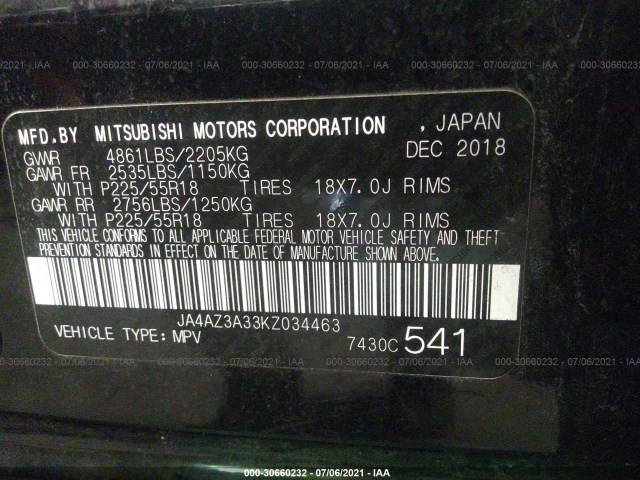 Photo 8 VIN: JA4AZ3A33KZ034463 - MITSUBISHI OUTLANDER 