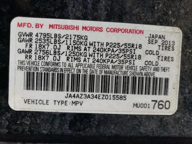 Photo 12 VIN: JA4AZ3A34EZ015585 - MITSUBISHI OUTLANDER 