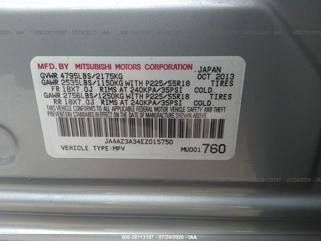 Photo 8 VIN: JA4AZ3A34EZ015750 - MITSUBISHI OUTLANDER 