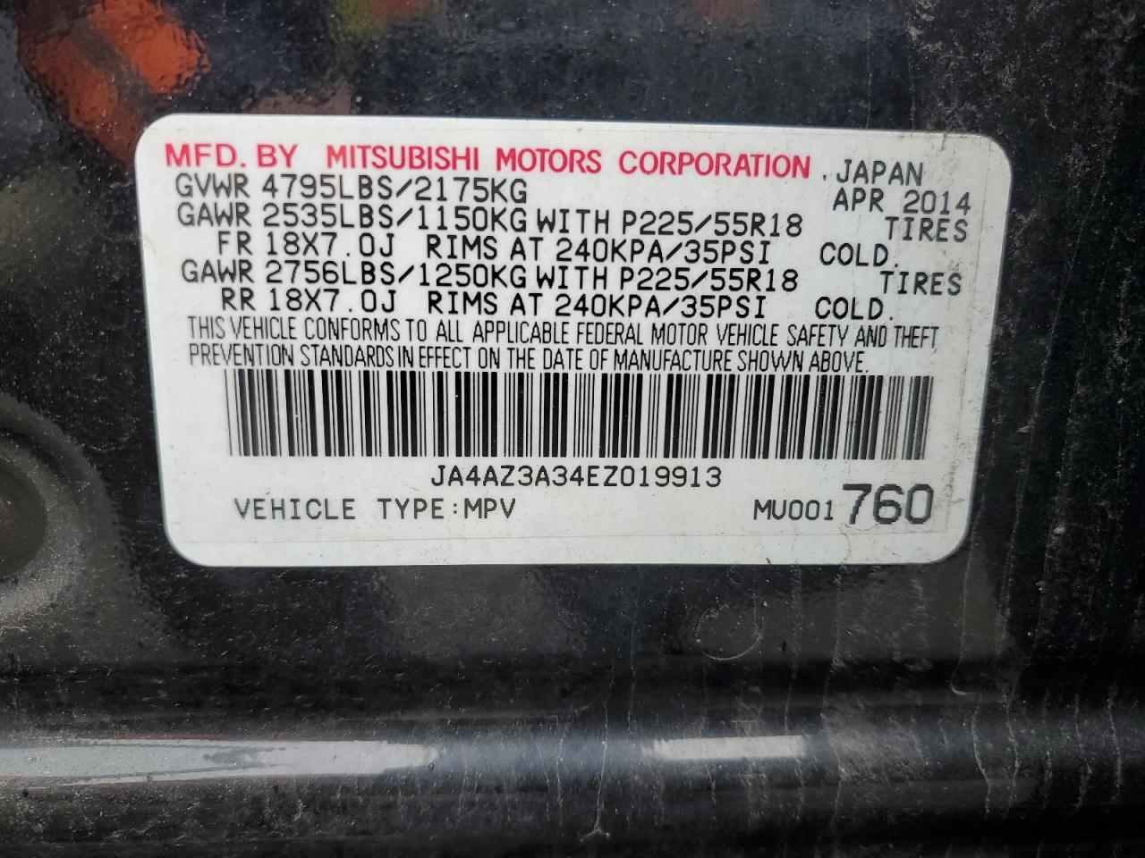 Photo 12 VIN: JA4AZ3A34EZ019913 - MITSUBISHI OUTLANDER 