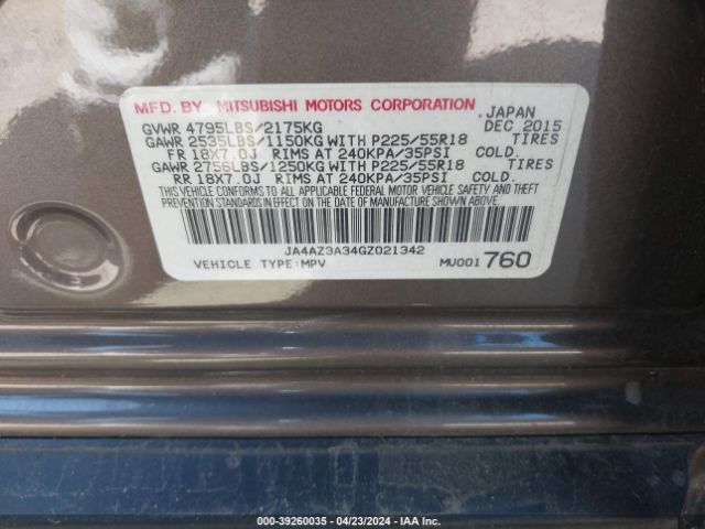 Photo 8 VIN: JA4AZ3A34GZ021342 - MITSUBISHI OUTLANDER 