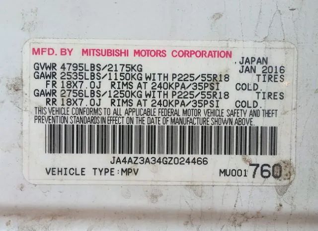 Photo 8 VIN: JA4AZ3A34GZ024466 - MITSUBISHI OUTLANDER 