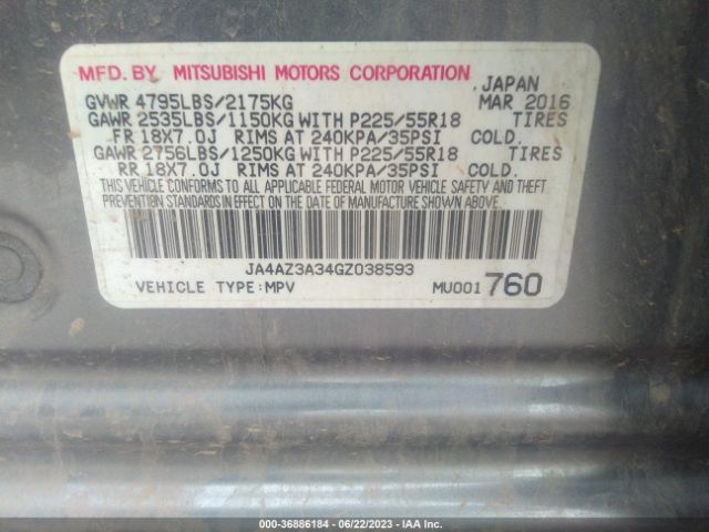 Photo 8 VIN: JA4AZ3A34GZ038593 - MITSUBISHI OUTLANDER 