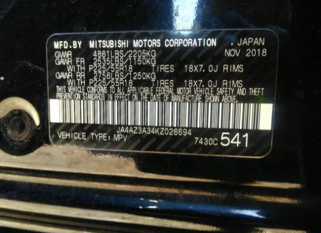 Photo 8 VIN: JA4AZ3A34KZ026694 - MITSUBISHI OUTLANDER 