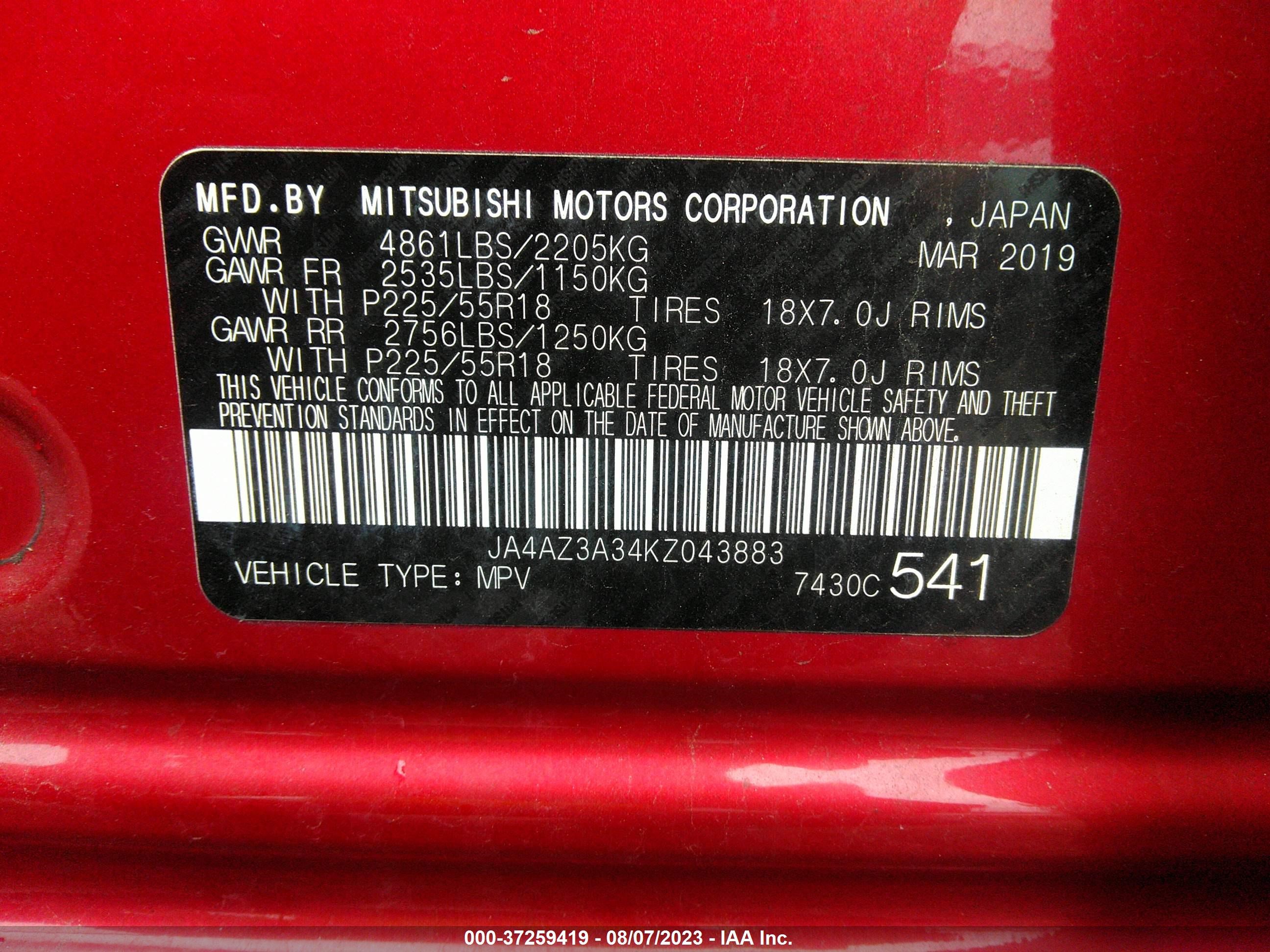 Photo 8 VIN: JA4AZ3A34KZ043883 - MITSUBISHI OUTLANDER 