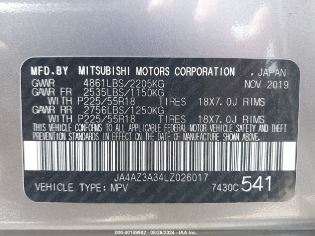 Photo 8 VIN: JA4AZ3A34LZ026017 - MITSUBISHI OUTLANDER 