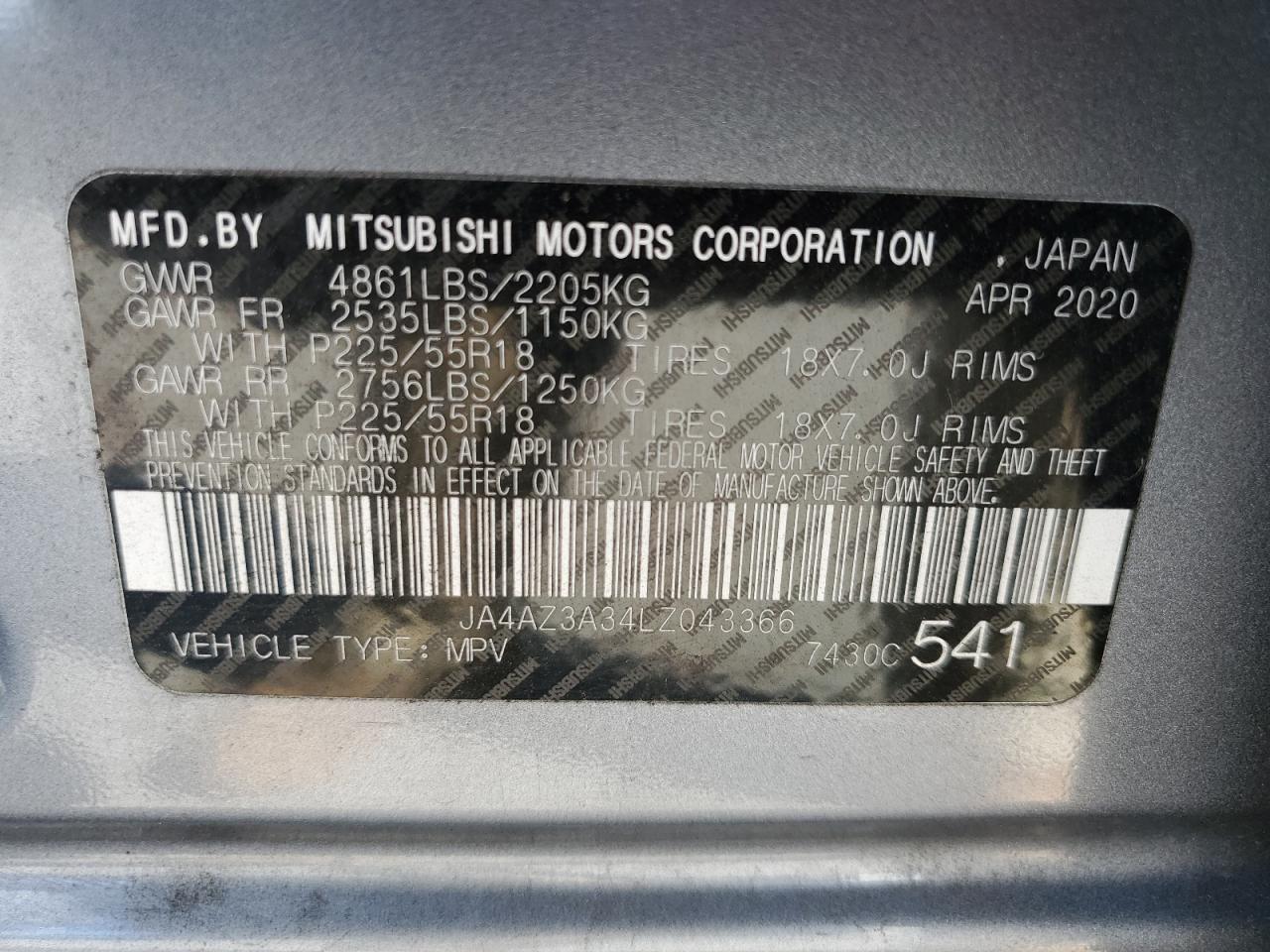 Photo 11 VIN: JA4AZ3A34LZ043366 - MITSUBISHI OUTLANDER 