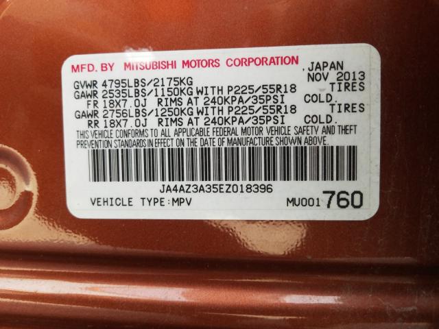 Photo 9 VIN: JA4AZ3A35EZ018396 - MITSUBISHI OUTLANDER 