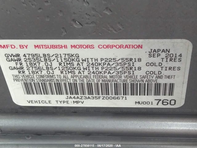 Photo 8 VIN: JA4AZ3A35FZ006671 - MITSUBISHI OUTLANDER 