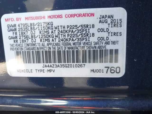 Photo 8 VIN: JA4AZ3A35GZ010267 - MITSUBISHI OUTLANDER 