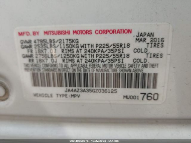 Photo 8 VIN: JA4AZ3A35GZ036125 - MITSUBISHI OUTLANDER 