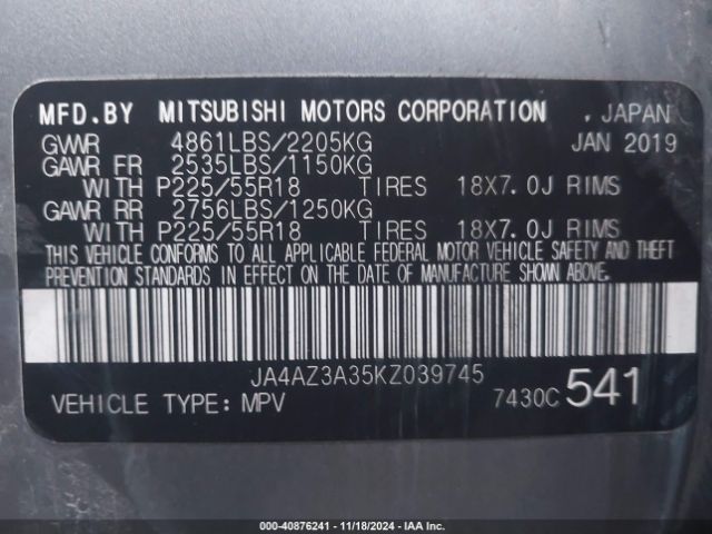 Photo 8 VIN: JA4AZ3A35KZ039745 - MITSUBISHI OUTLANDER 