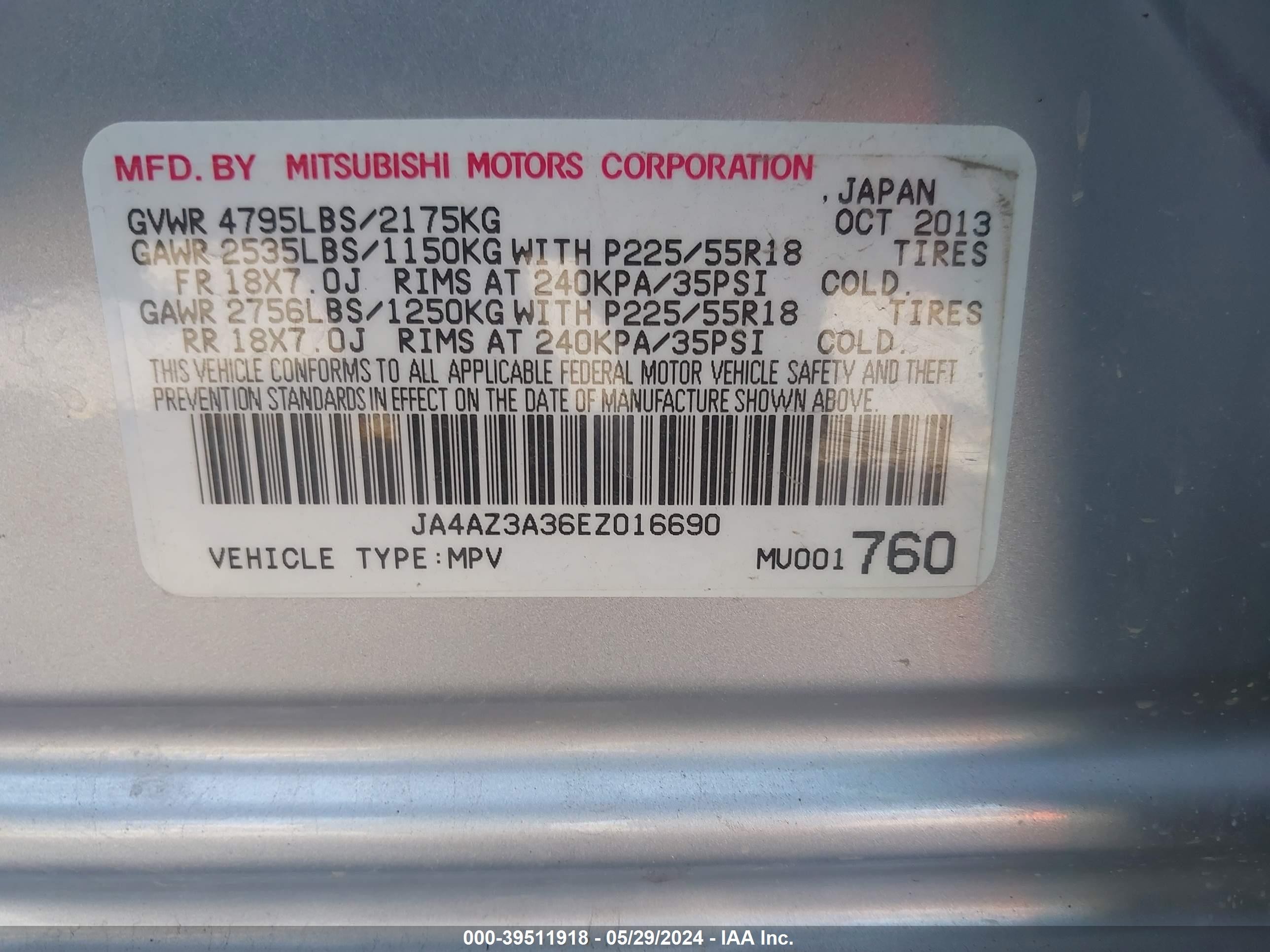 Photo 8 VIN: JA4AZ3A36EZ016690 - MITSUBISHI OUTLANDER 