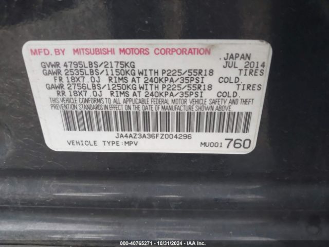 Photo 8 VIN: JA4AZ3A36FZ004296 - MITSUBISHI OUTLANDER 