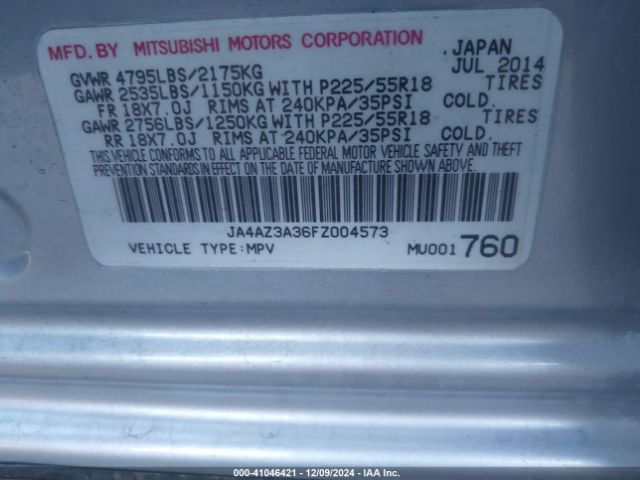 Photo 8 VIN: JA4AZ3A36FZ004573 - MITSUBISHI OUTLANDER 