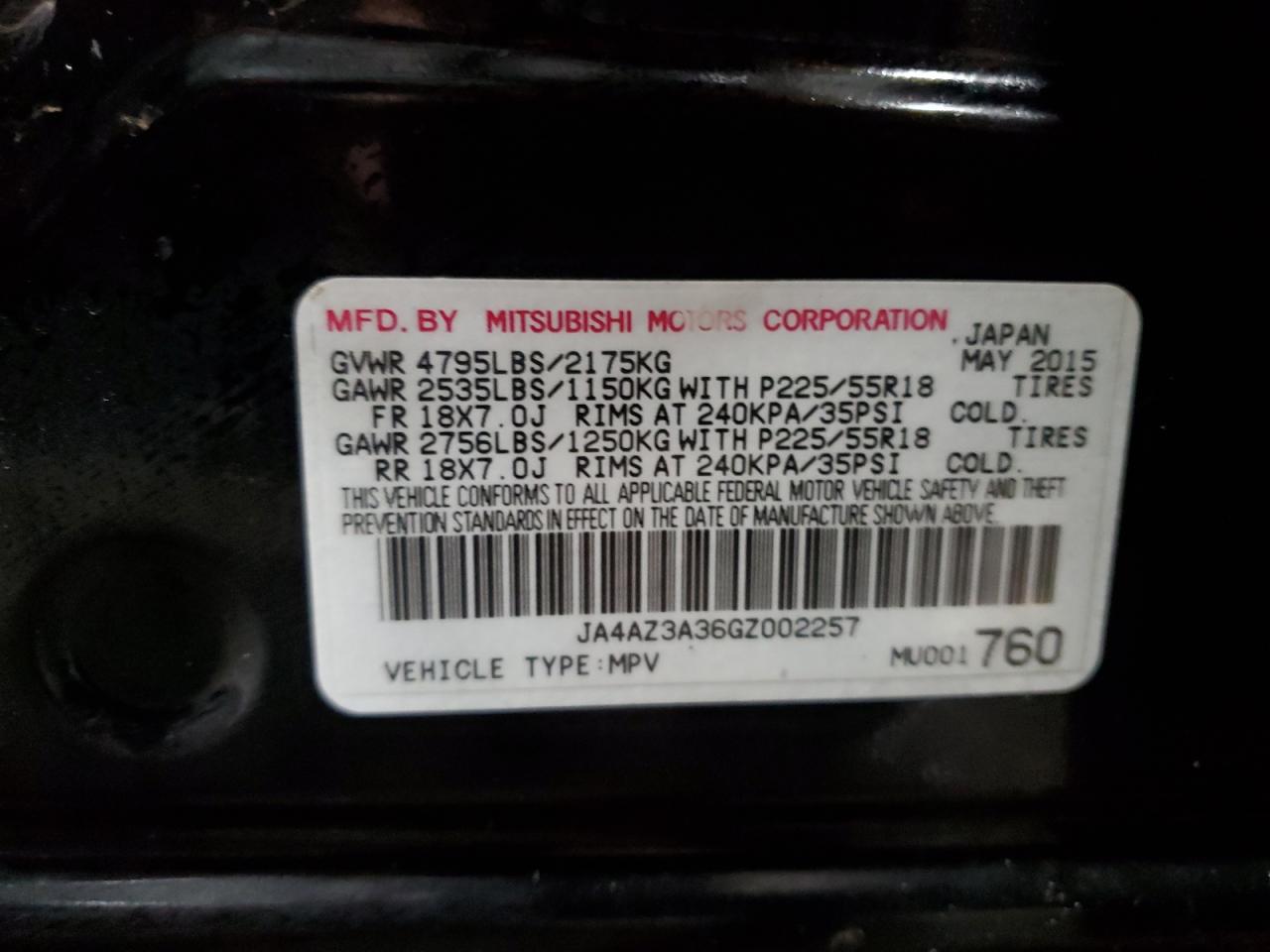 Photo 11 VIN: JA4AZ3A36GZ002257 - MITSUBISHI OUTLANDER 