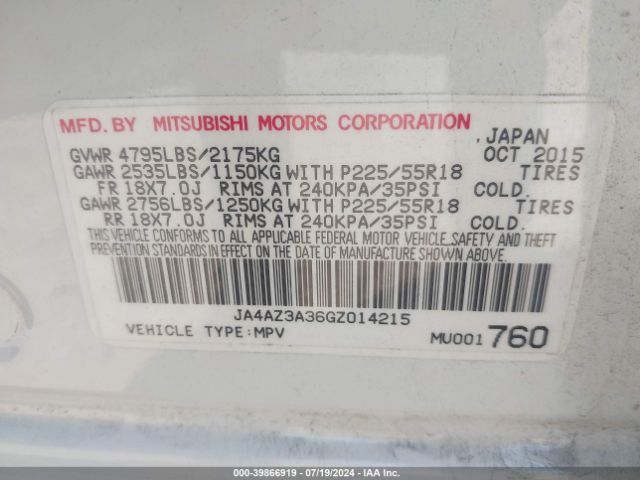 Photo 8 VIN: JA4AZ3A36GZ014215 - MITSUBISHI OUTLANDER 