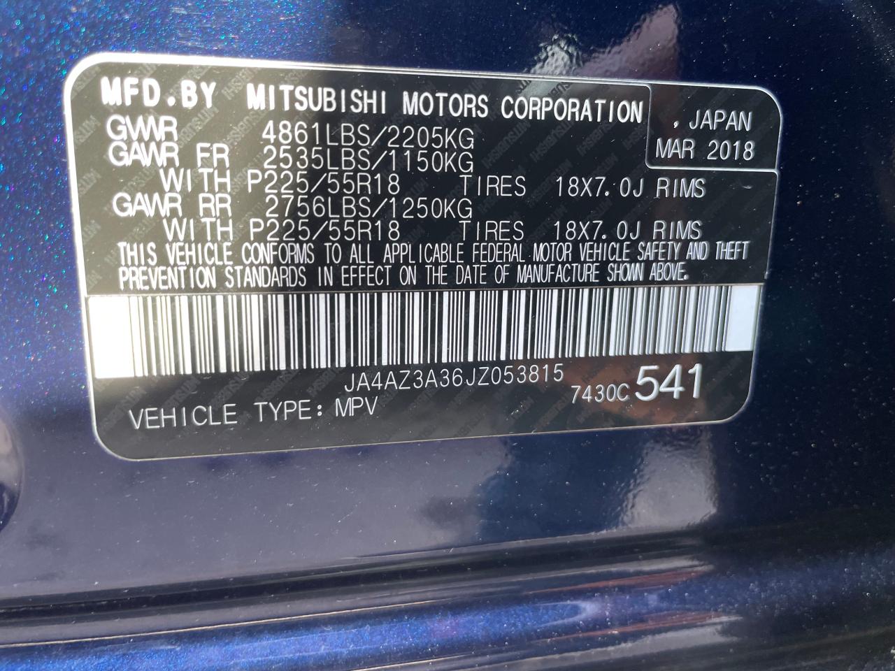 Photo 9 VIN: JA4AZ3A36JZ053815 - MITSUBISHI OUTLANDER 