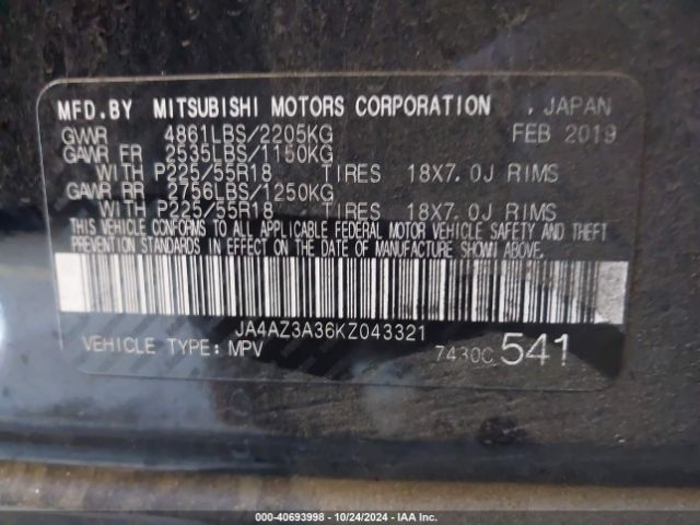 Photo 8 VIN: JA4AZ3A36KZ043321 - MITSUBISHI OUTLANDER 