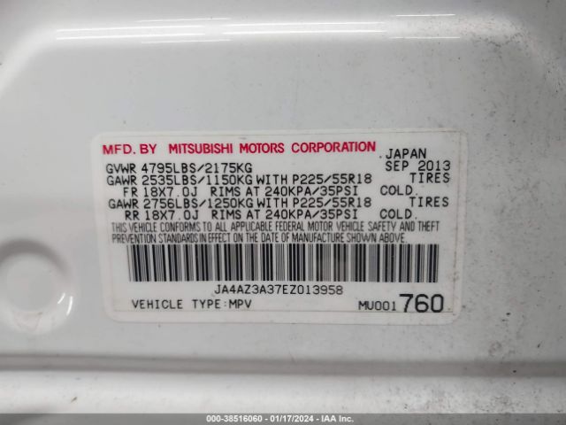 Photo 8 VIN: JA4AZ3A37EZ013958 - MITSUBISHI OUTLANDER 