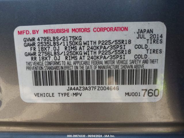 Photo 8 VIN: JA4AZ3A37FZ004646 - MITSUBISHI OUTLANDER 