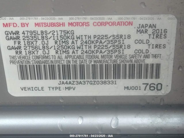 Photo 8 VIN: JA4AZ3A37GZ038331 - MITSUBISHI OUTLANDER 