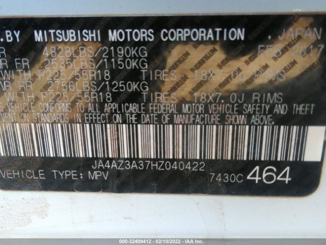 Photo 8 VIN: JA4AZ3A37HZ040422 - MITSUBISHI OUTLANDER 