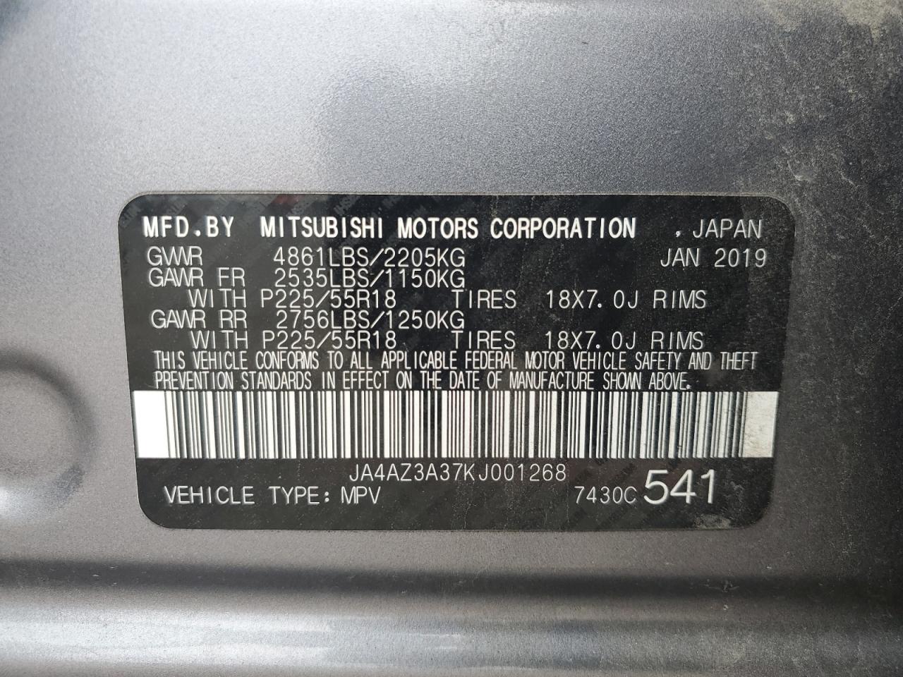 Photo 11 VIN: JA4AZ3A37KJ001268 - MITSUBISHI OUTLANDER 