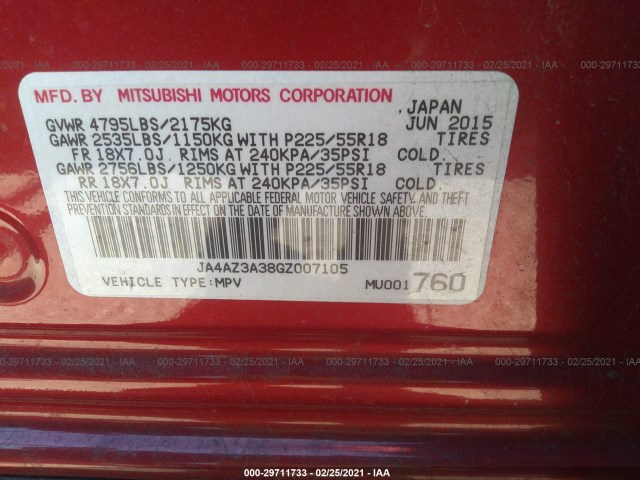 Photo 8 VIN: JA4AZ3A38GZ007105 - MITSUBISHI OUTLANDER 