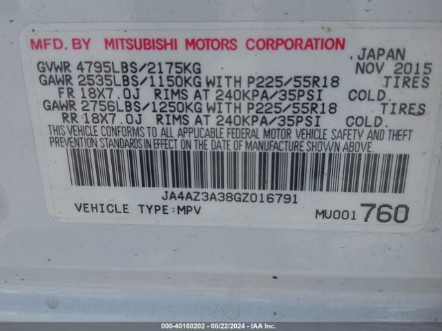 Photo 8 VIN: JA4AZ3A38GZ016791 - MITSUBISHI OUTLANDER 