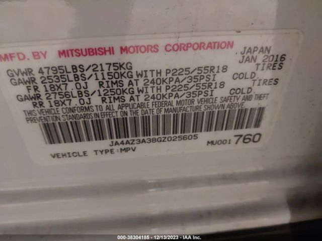 Photo 8 VIN: JA4AZ3A38GZ025605 - MITSUBISHI OUTLANDER 