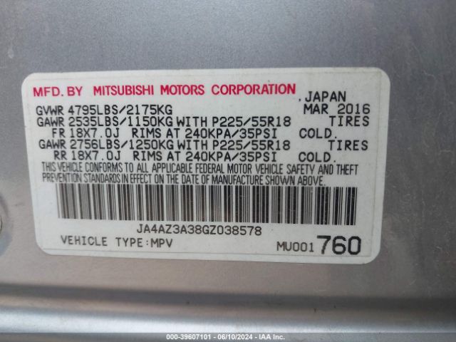 Photo 8 VIN: JA4AZ3A38GZ038578 - MITSUBISHI OUTLANDER 