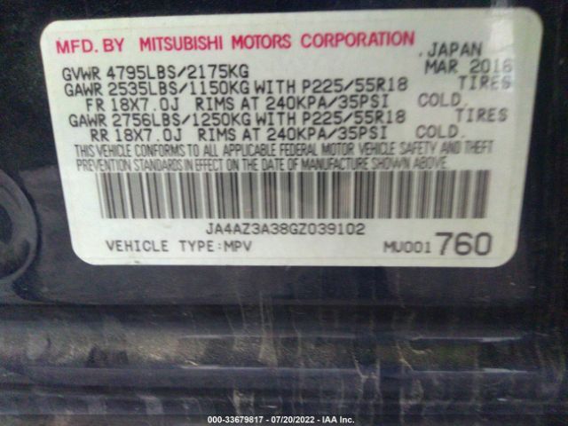 Photo 8 VIN: JA4AZ3A38GZ039102 - MITSUBISHI OUTLANDER 