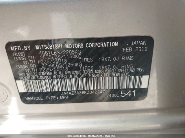 Photo 8 VIN: JA4AZ3A38KZ042347 - MITSUBISHI OUTLANDER 