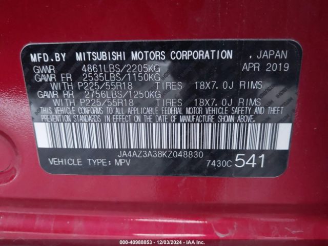 Photo 8 VIN: JA4AZ3A38KZ048830 - MITSUBISHI OUTLANDER 