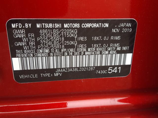 Photo 9 VIN: JA4AZ3A38LZ021287 - MITSUBISHI OUTLANDER 