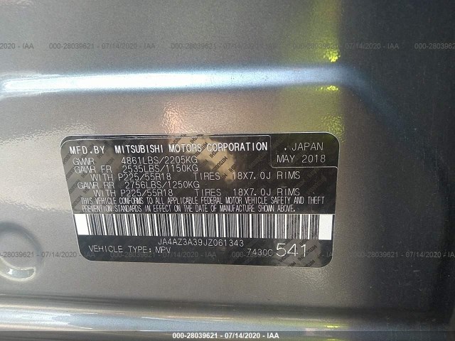 Photo 8 VIN: JA4AZ3A39JZ061343 - MITSUBISHI OUTLANDER 