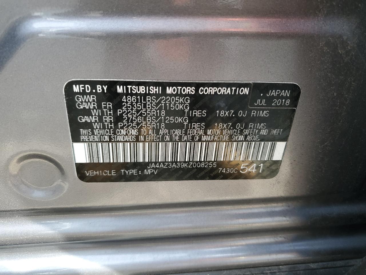 Photo 11 VIN: JA4AZ3A39KZ008255 - MITSUBISHI OUTLANDER 