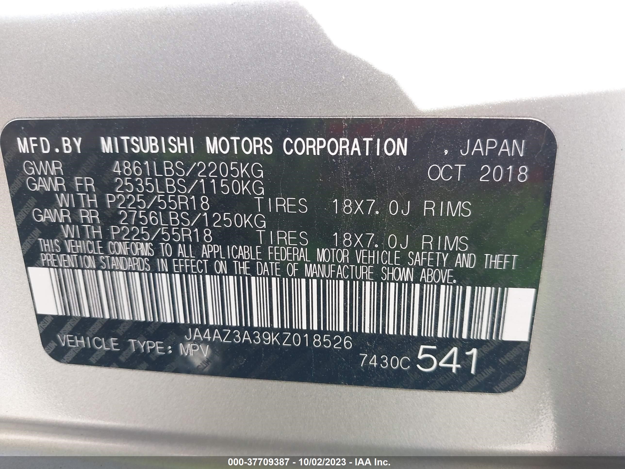 Photo 8 VIN: JA4AZ3A39KZ018526 - MITSUBISHI OUTLANDER 