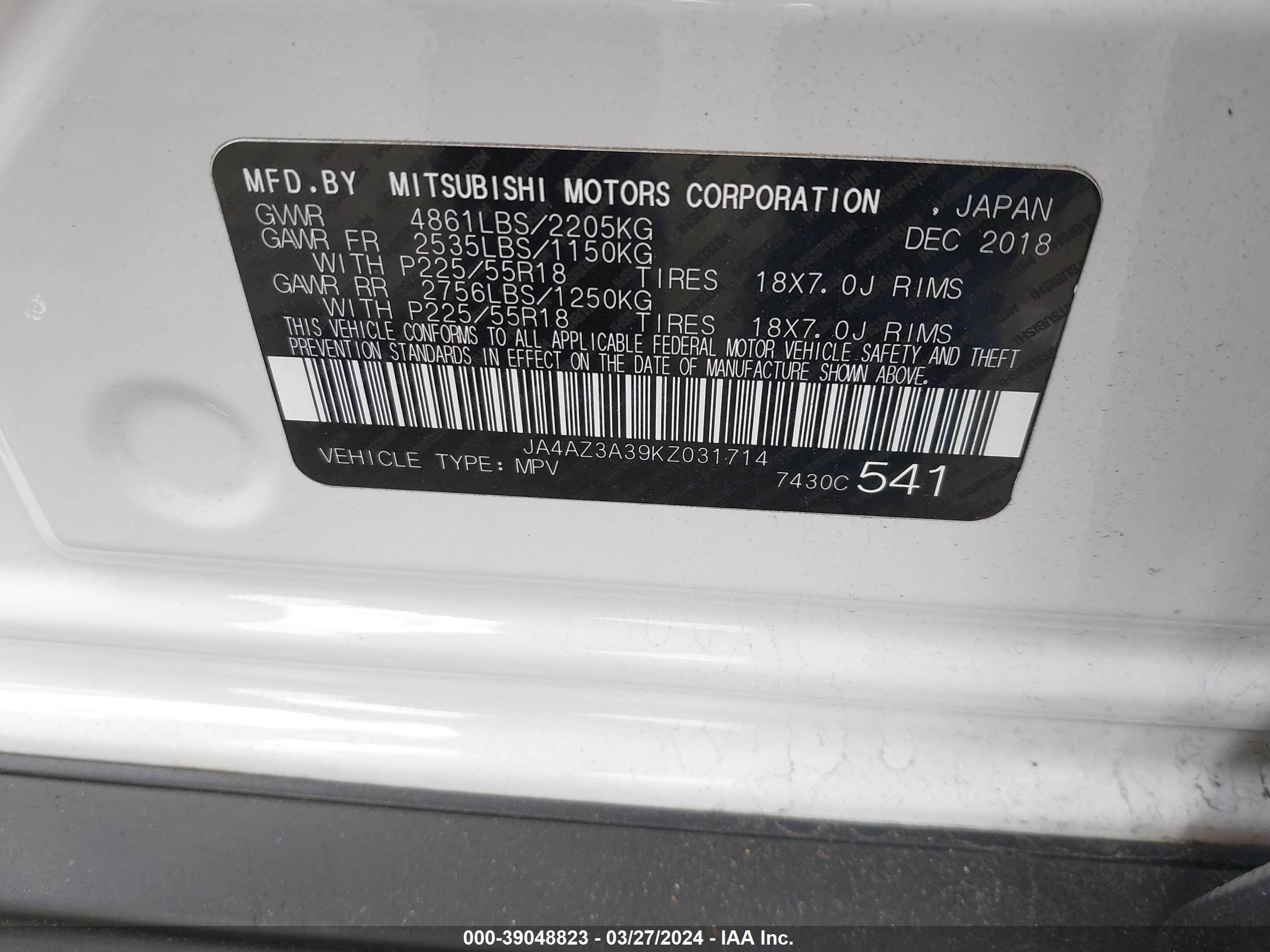 Photo 8 VIN: JA4AZ3A39KZ031714 - MITSUBISHI OUTLANDER 