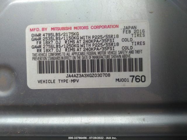 Photo 8 VIN: JA4AZ3A3XGZ030708 - MITSUBISHI OUTLANDER 